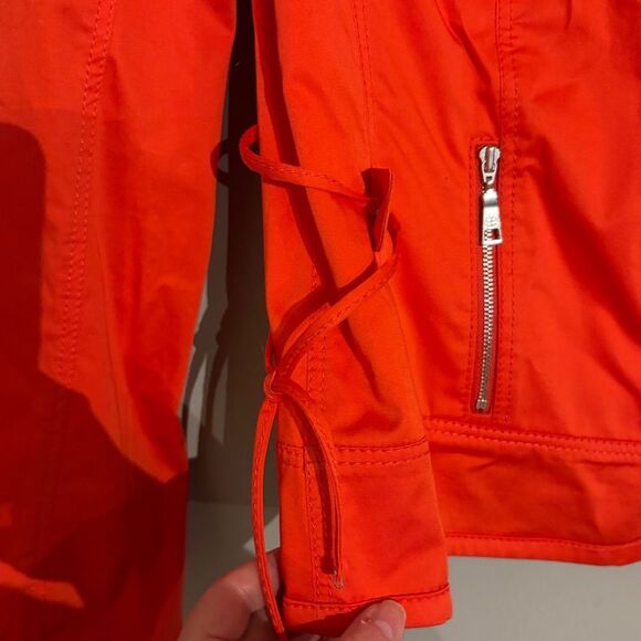 BASLER coral light weather moto jacket w zipper accents tie waist detail. Sz M - Picture 4 of 12